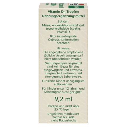 Abbildung der Produktverpackung Doppelherz pure Vitamin D3 2000 I.E. Tropfen Seitenansicht rechts